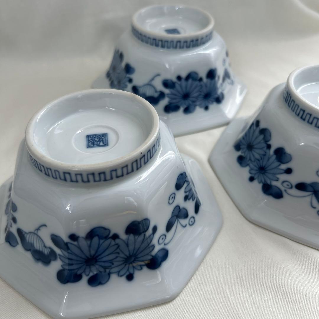 龍峰　染付　八角鉢　３つ　中鉢　１つ