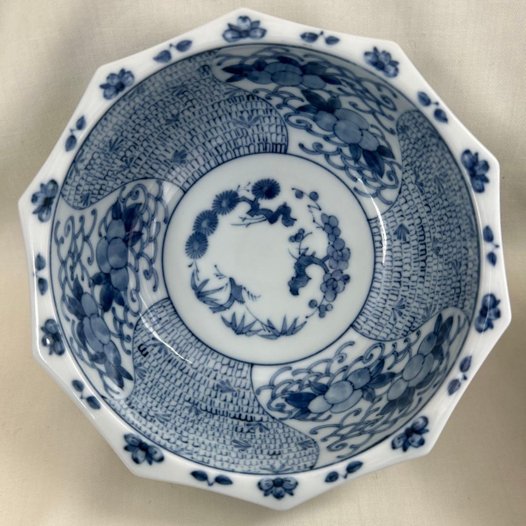 龍峰　染付　八角鉢　３つ　中鉢　１つ