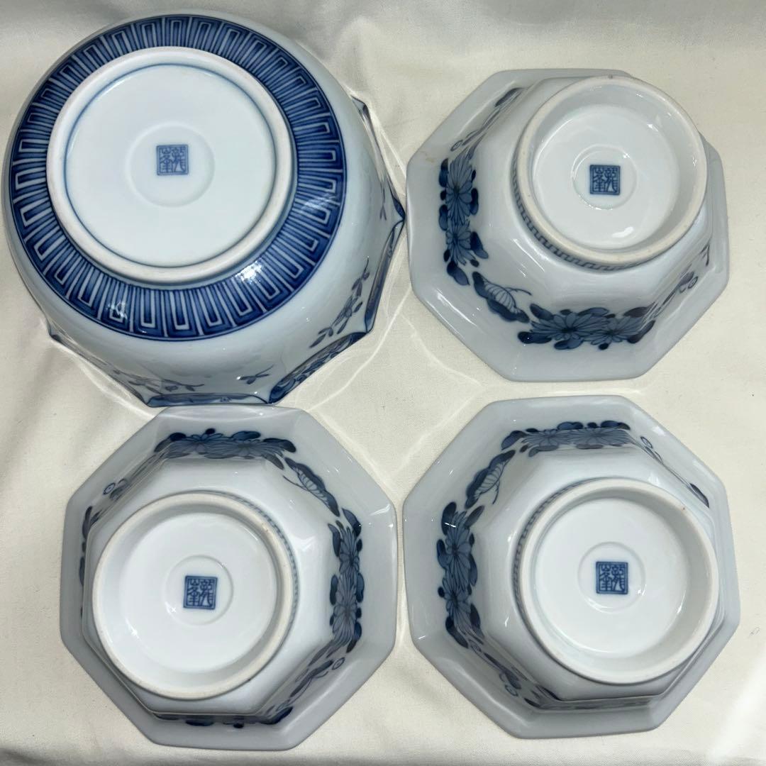 龍峰　染付　八角鉢　３つ　中鉢　１つ