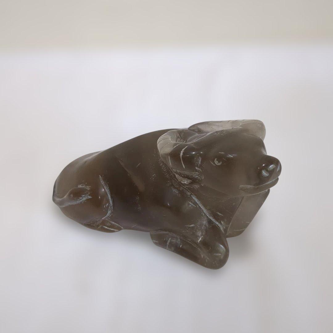 スモーキークォーツ 天然石 水晶 牛 置物 魔除け