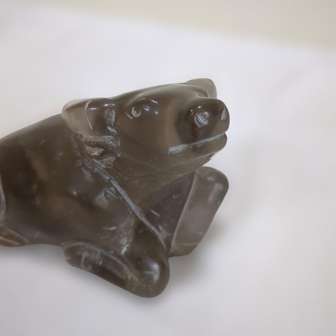 スモーキークォーツ 天然石 水晶 牛 置物 魔除け