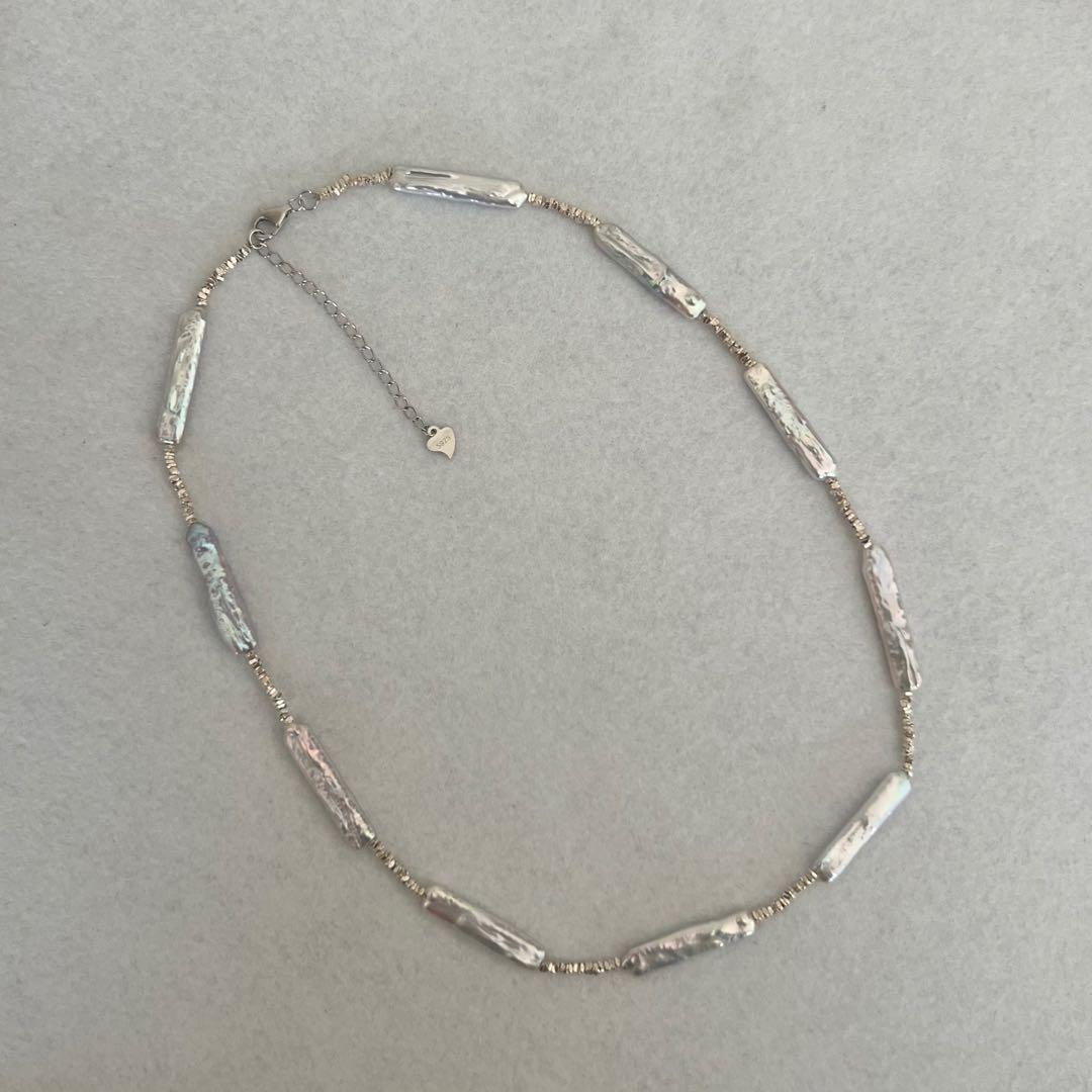 スティックパールネックレス　一連パールネックレス　スクエアパールネックレス