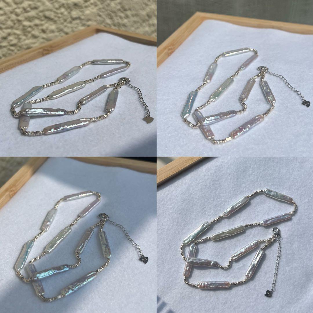 スティックパールネックレス　一連パールネックレス　スクエアパールネックレス