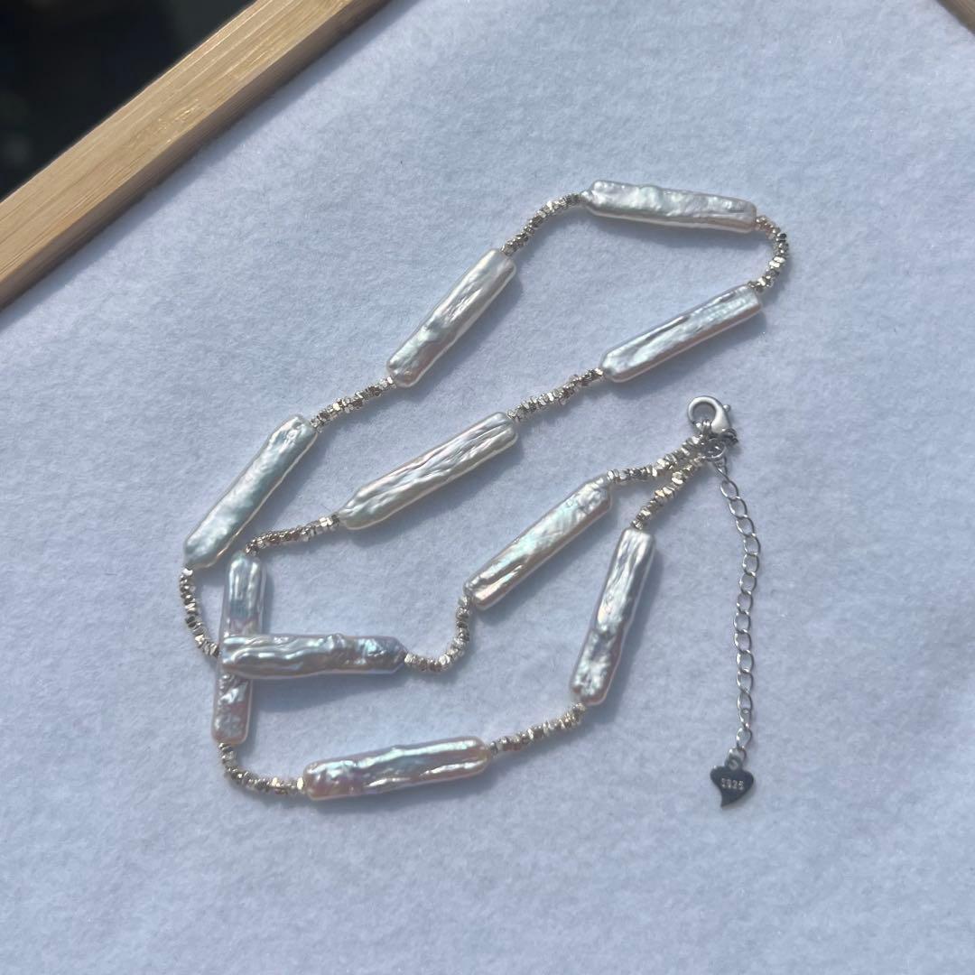 スティックパールネックレス　一連パールネックレス　スクエアパールネックレス