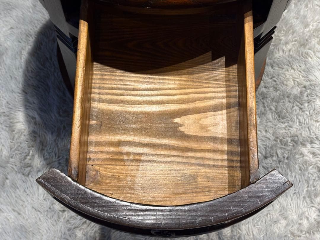 無垢材　アンティーク　コンソール　円形　サイドテーブル　ナイトテーブル　SG