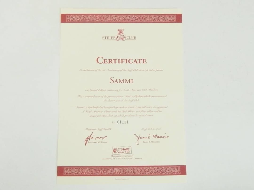 Steiffシュタイフ テディベア Sammi CINNAMON 25 白色タグ