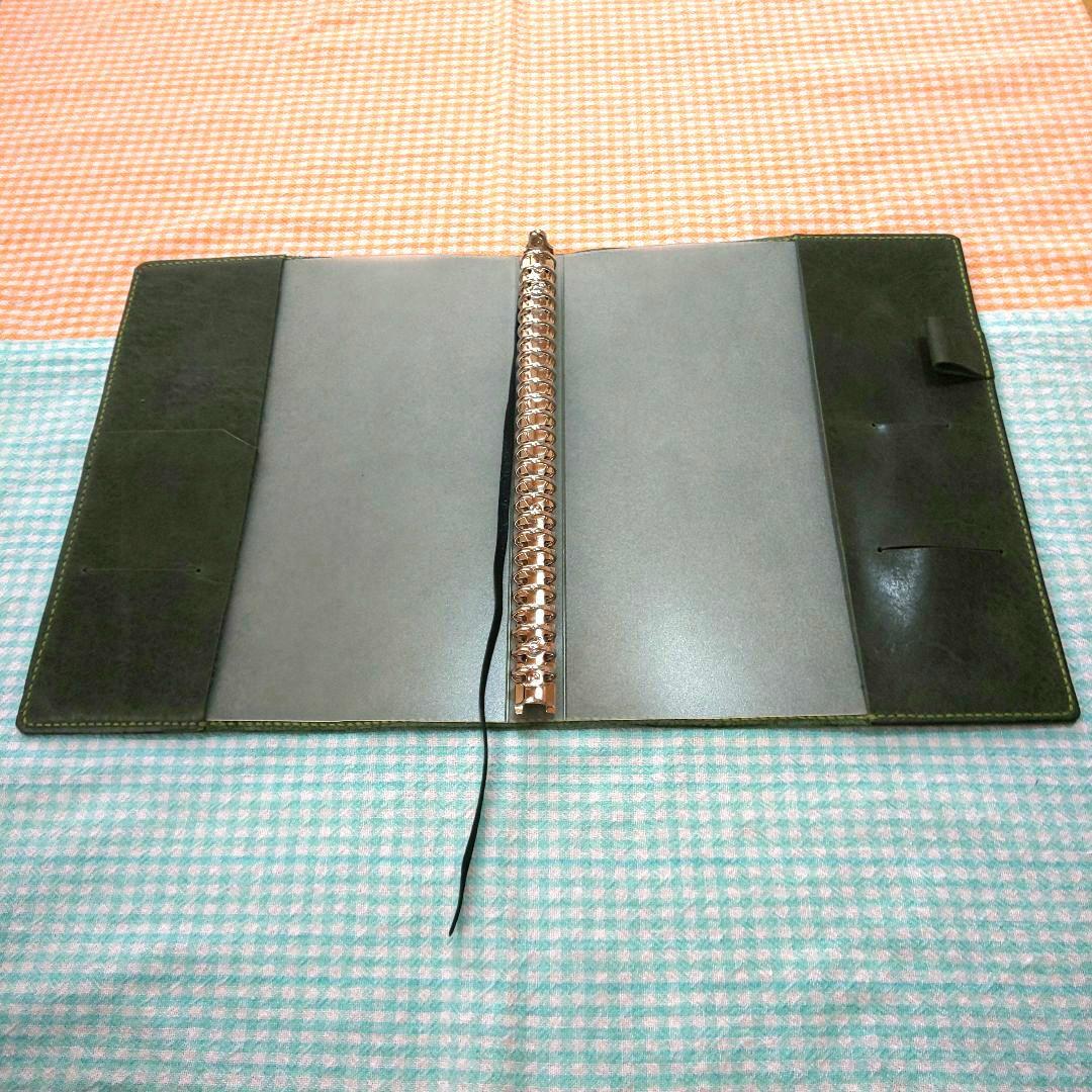 オイルワックスヌメ革 ダークグリンカバー B5 26穴バインダー付