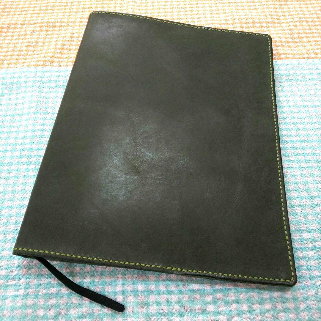 オイルワックスヌメ革 ダークグリンカバー B5 26穴バインダー付