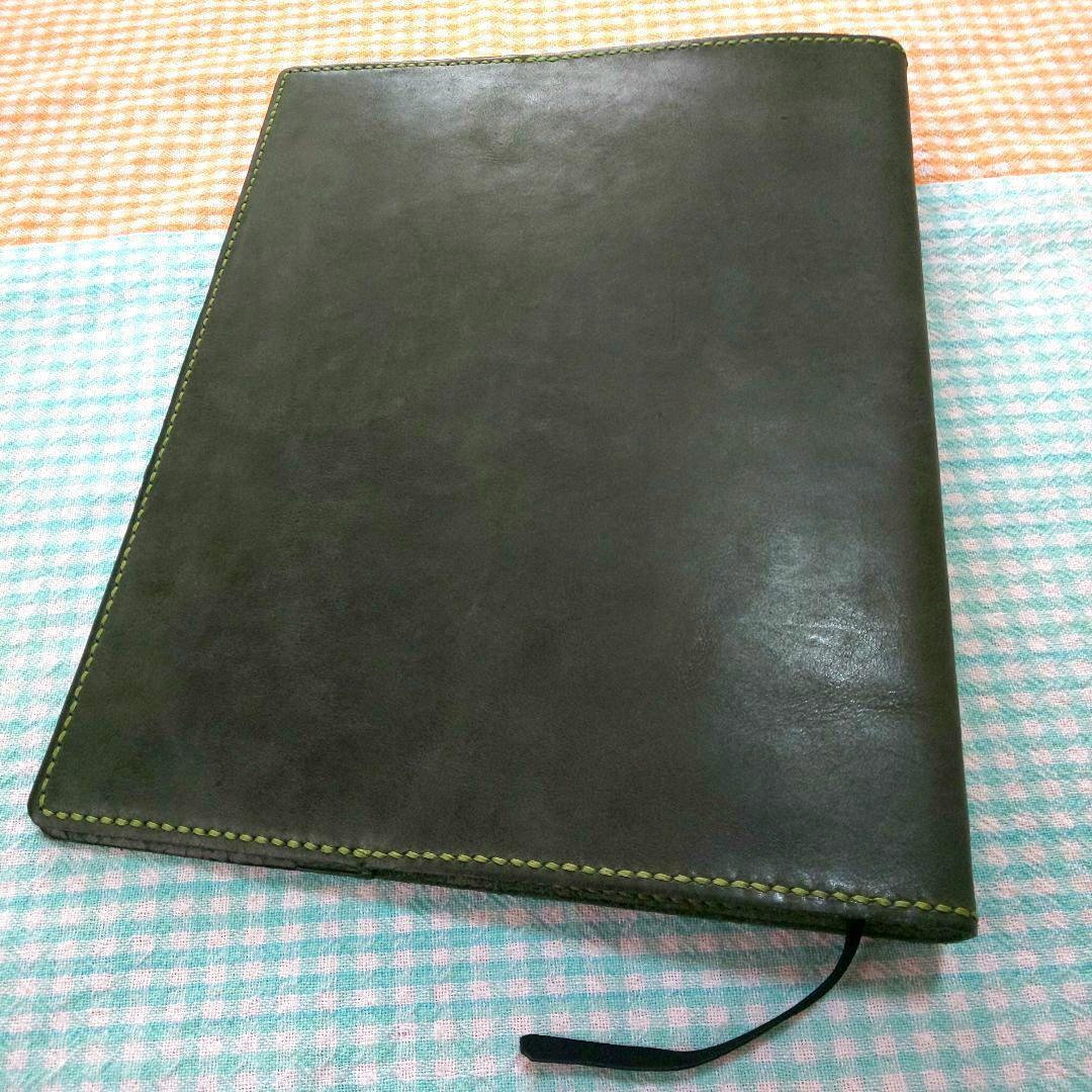 オイルワックスヌメ革 ダークグリンカバー B5 26穴バインダー付