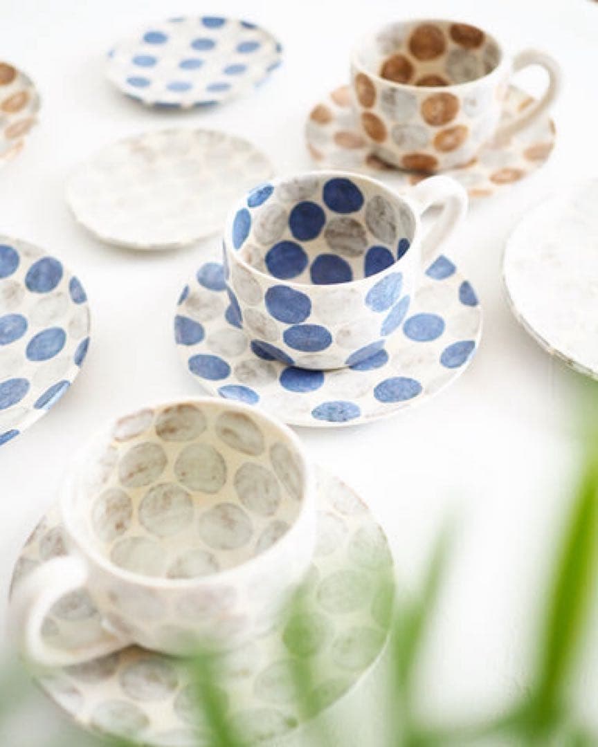 ⭐️新品⭐️ 作家くまがいのぞみ⭐️マ水玉陶器マグカップ水⭐️ペアセット