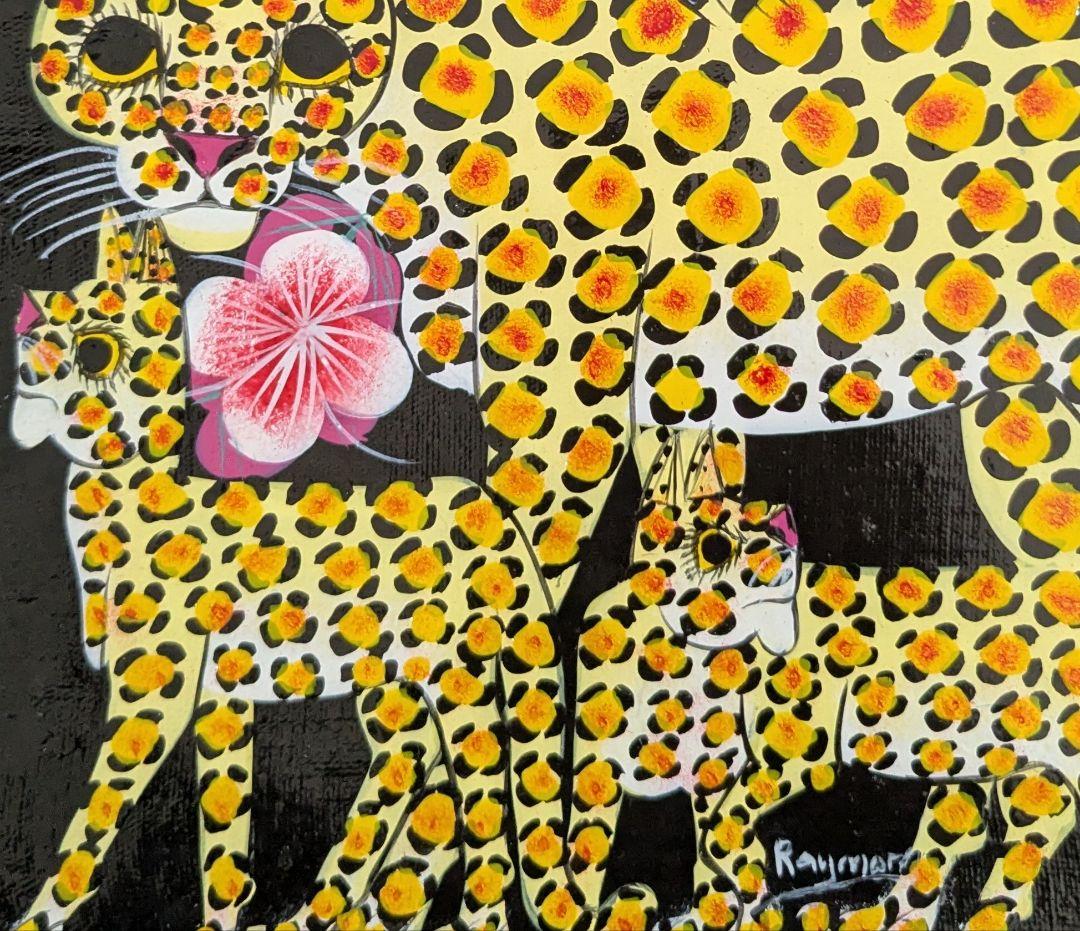 ●アフリカの絵画、ティンガティンガ、レオパード、ナチュラル、20×20cm