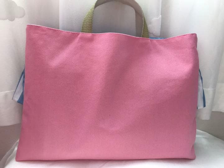 27 ハンドメイド　チェリー　フリルレッスンバッグ ピンク　水色　フリルバッグ