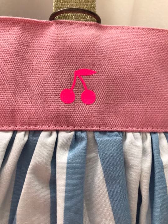 27 ハンドメイド　チェリー　フリルレッスンバッグ ピンク　水色　フリルバッグ