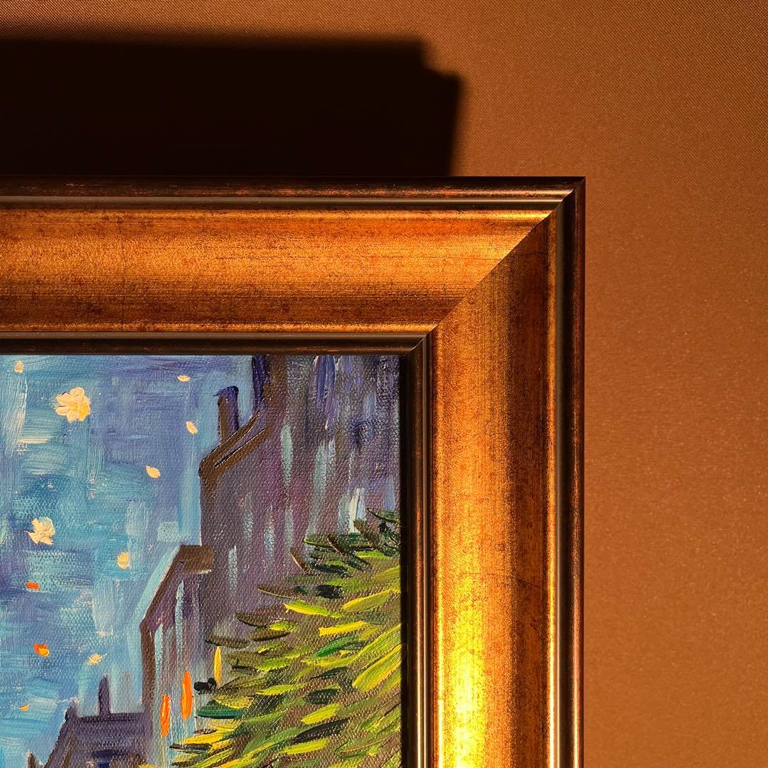 ★秀作★ 手書き油絵 ゴッホ 夜のカフェテラス 肉筆絵画 額付き 油彩画