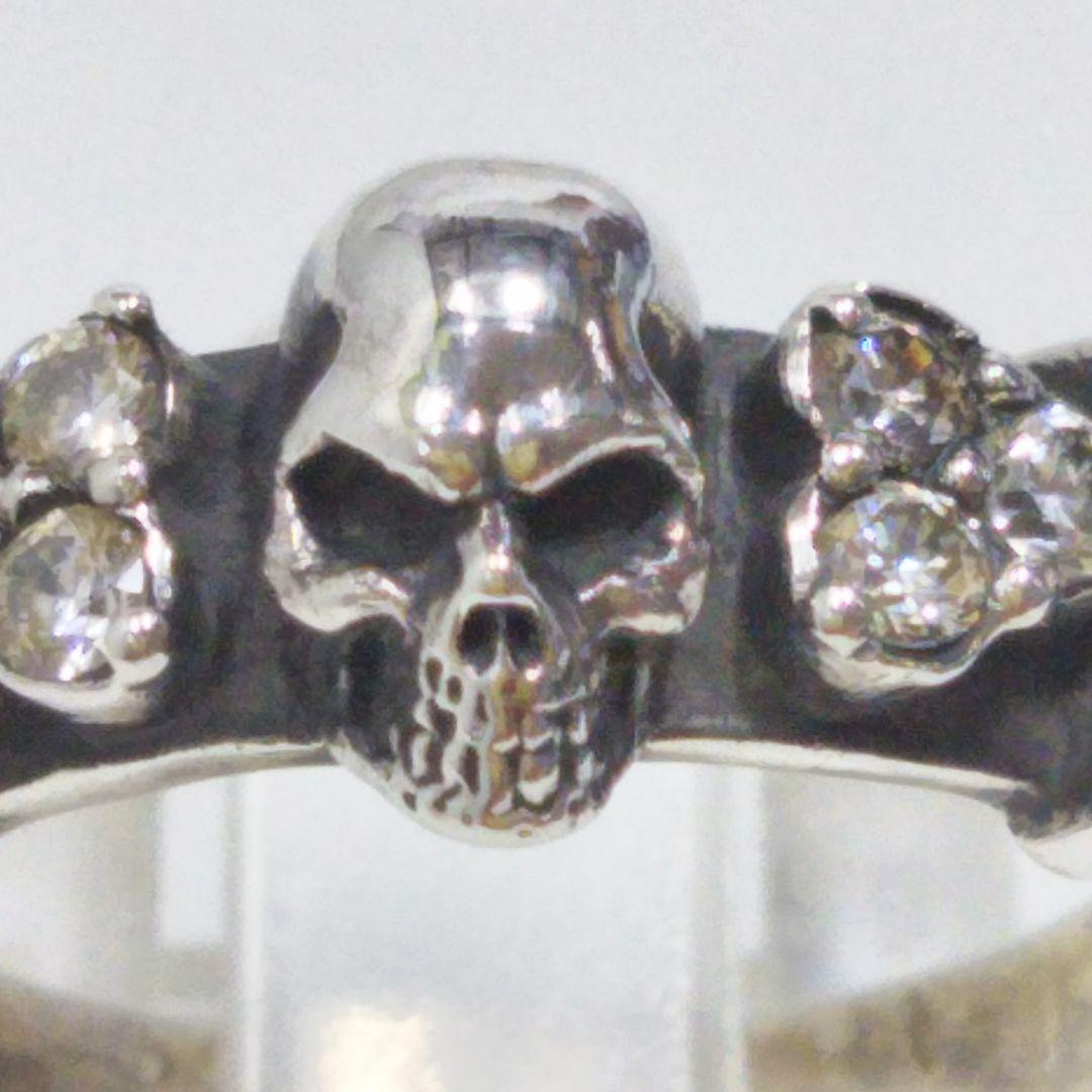 シルバーアクセサリー ハンドメイド シルバー スカルリング　ジルコニア