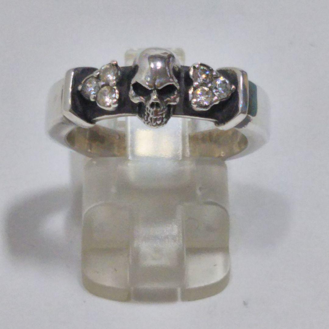 シルバーアクセサリー ハンドメイド シルバー スカルリング　ジルコニア