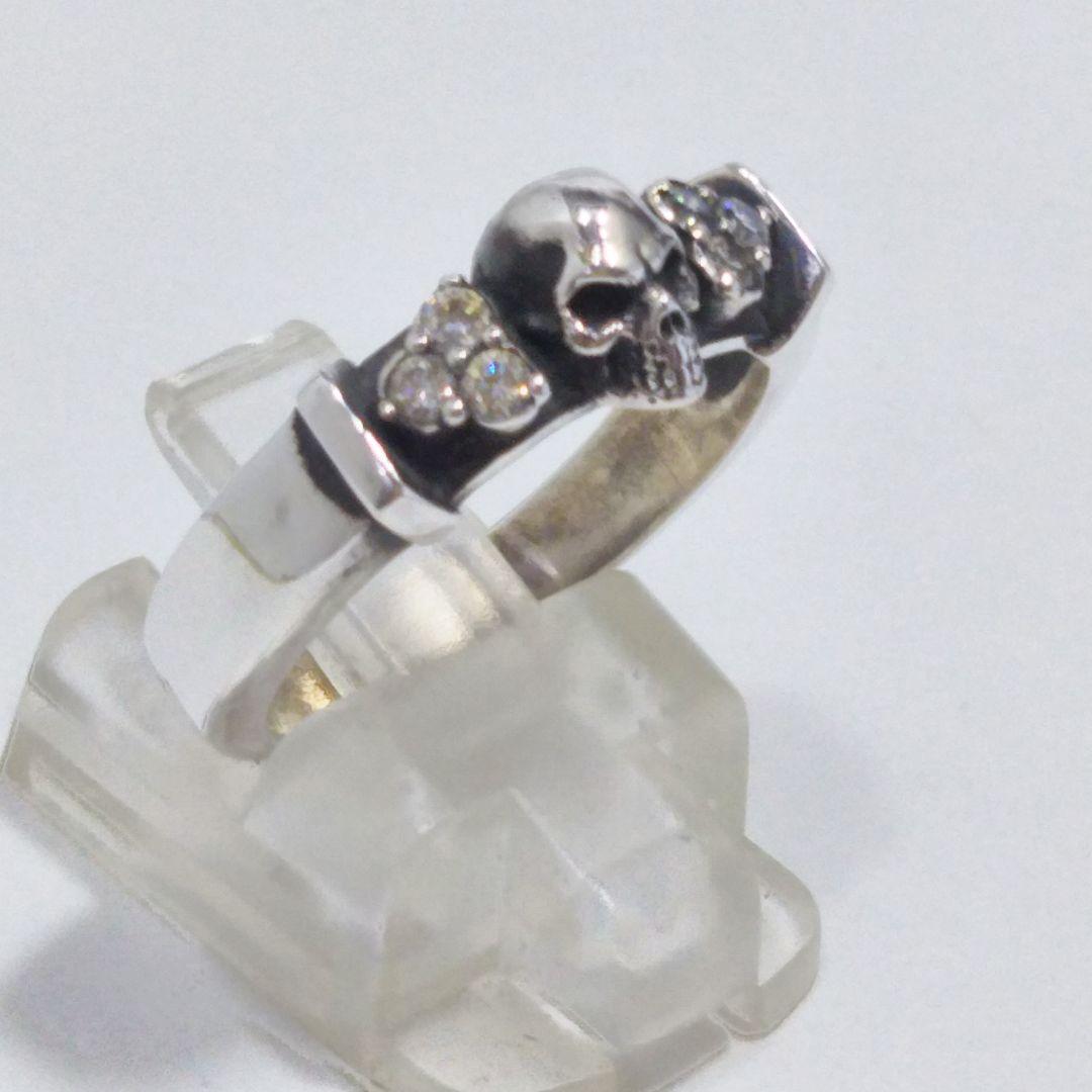 シルバーアクセサリー ハンドメイド シルバー スカルリング　ジルコニア