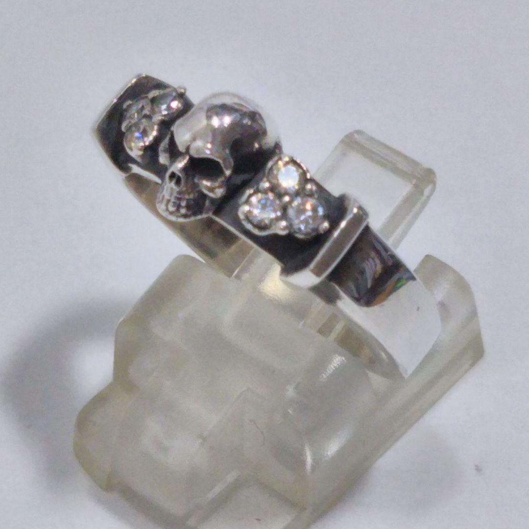 シルバーアクセサリー ハンドメイド シルバー スカルリング　ジルコニア