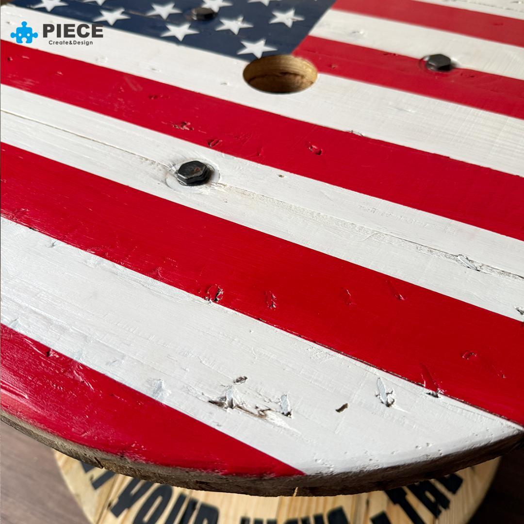 サイドテーブル ケーブル電線ドラム 家具 アメリカン 星条旗A【受注製作】