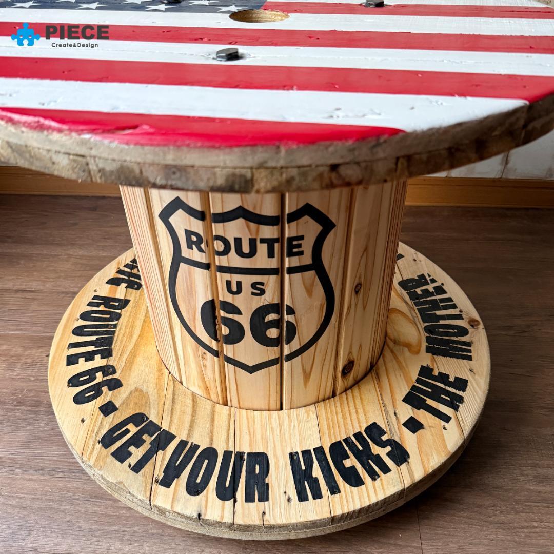 サイドテーブル ケーブル電線ドラム 家具 アメリカン 星条旗A【受注製作】