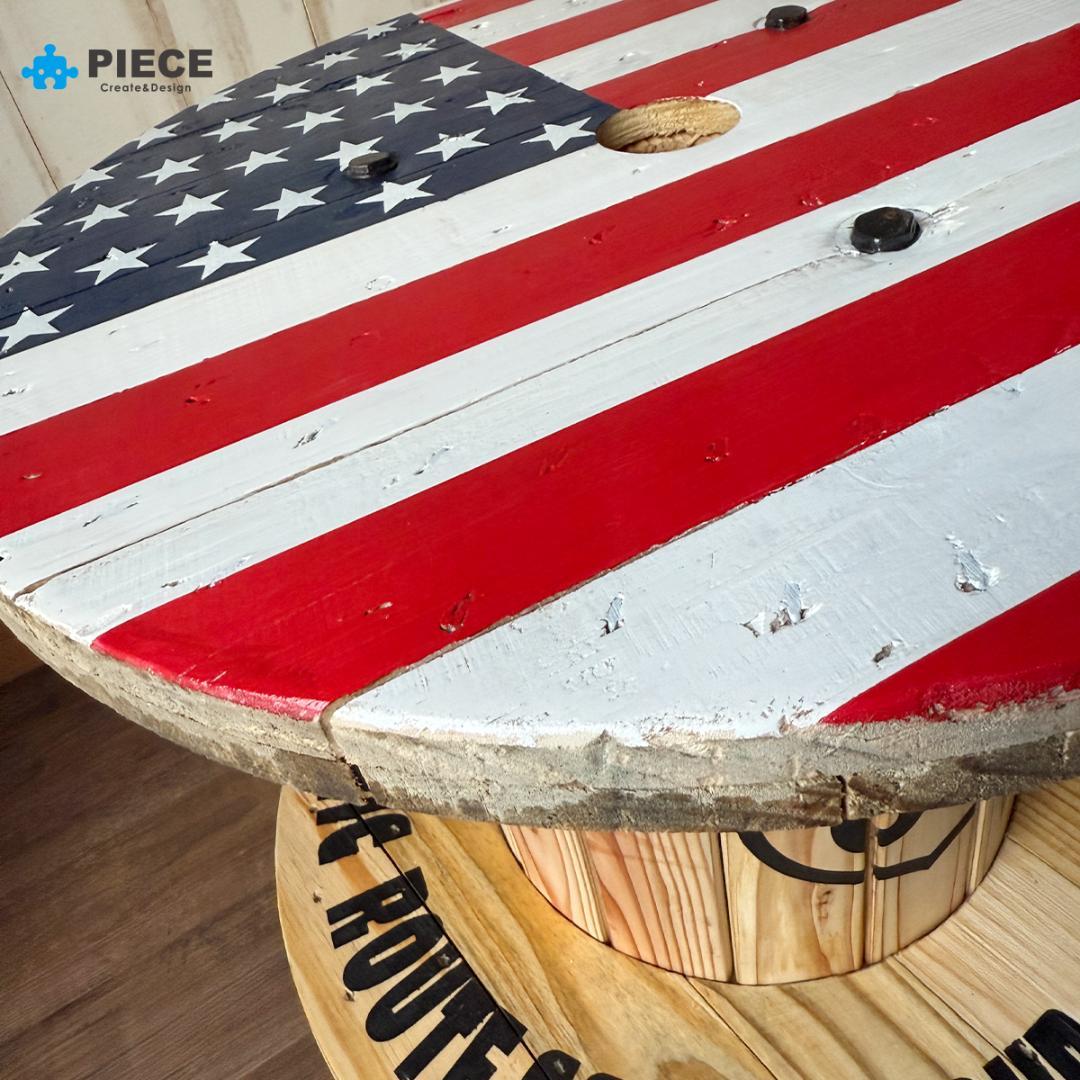 サイドテーブル ケーブル電線ドラム 家具 アメリカン 星条旗A【受注製作】