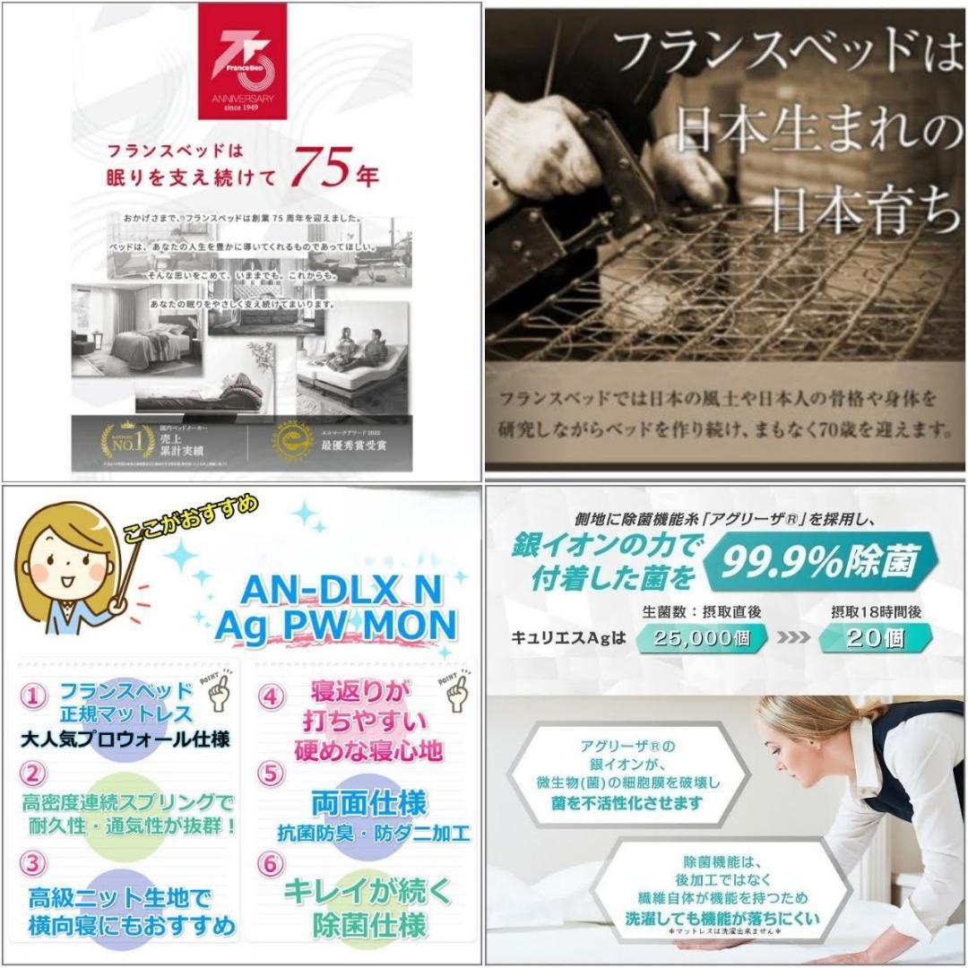フランスベッド【新品】マットレス銀イオン除菌+イタリア製(製湾曲スノコフレーム)