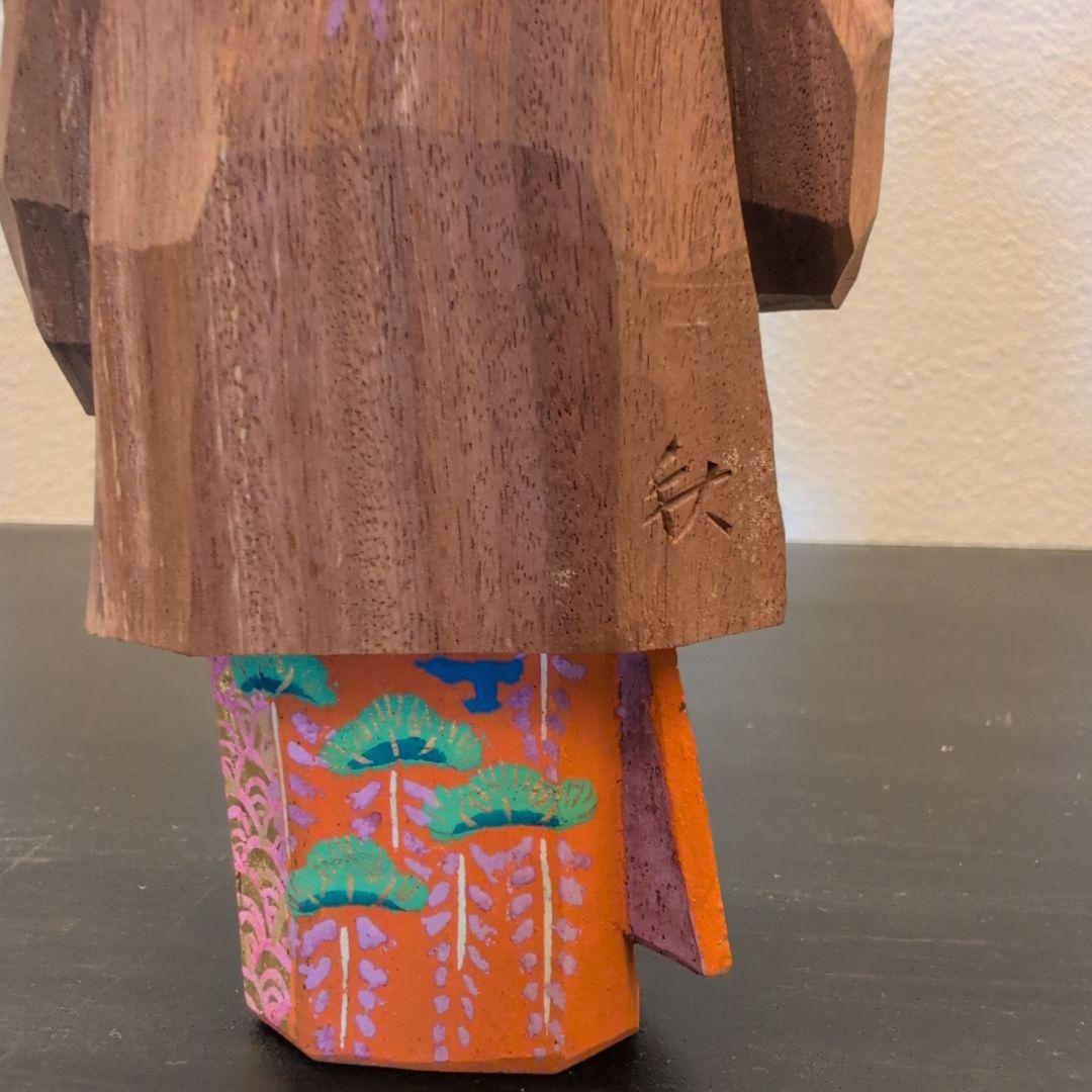 珍品　彫刻家　坂口晴風作　彩色木彫「高砂」　共箱