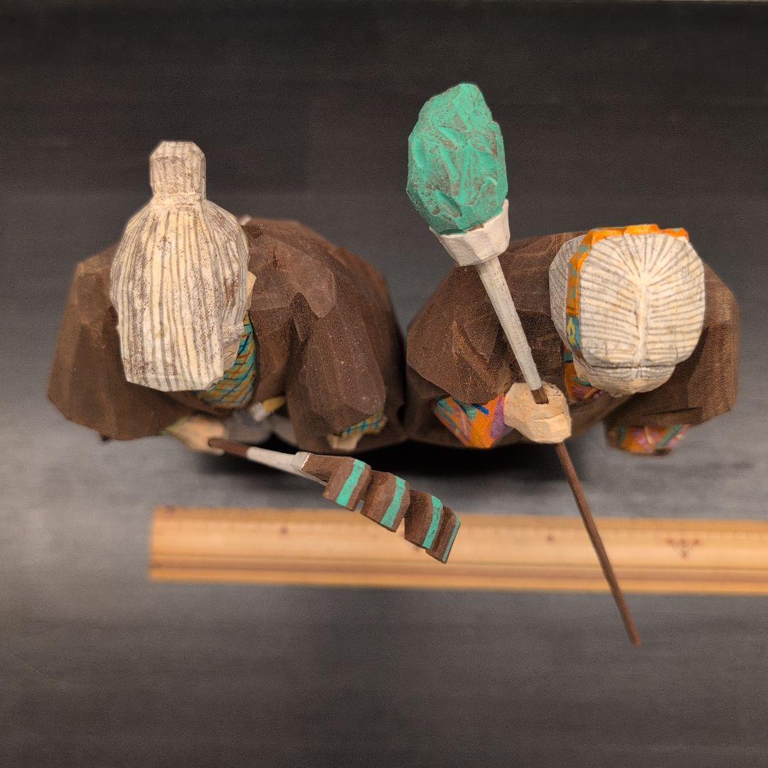 珍品　彫刻家　坂口晴風作　彩色木彫「高砂」　共箱