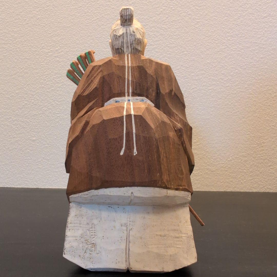 珍品　彫刻家　坂口晴風作　彩色木彫「高砂」　共箱