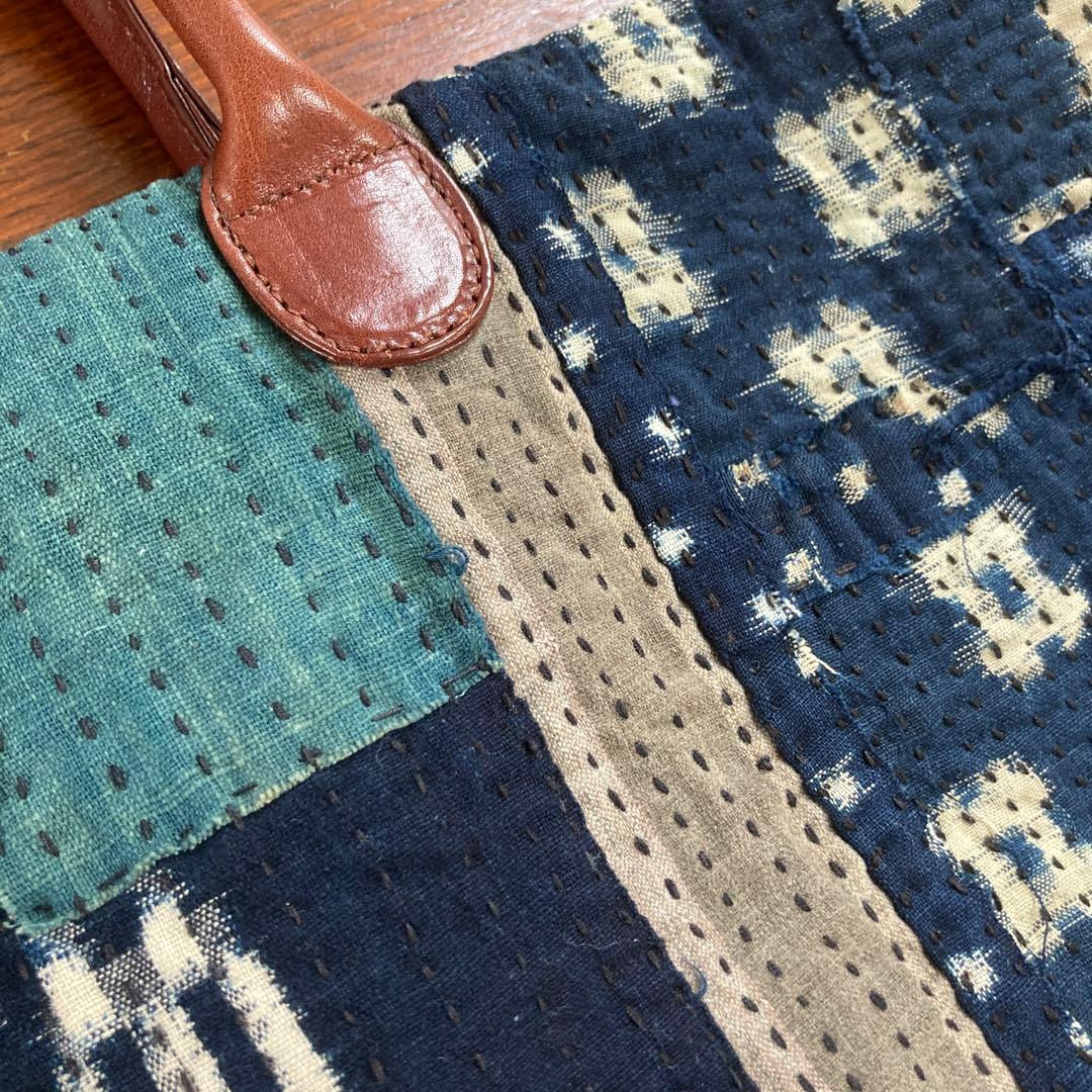 古布　襤褸　トートバッグ　酒袋　藍染絣　パッチワーク　刺し子