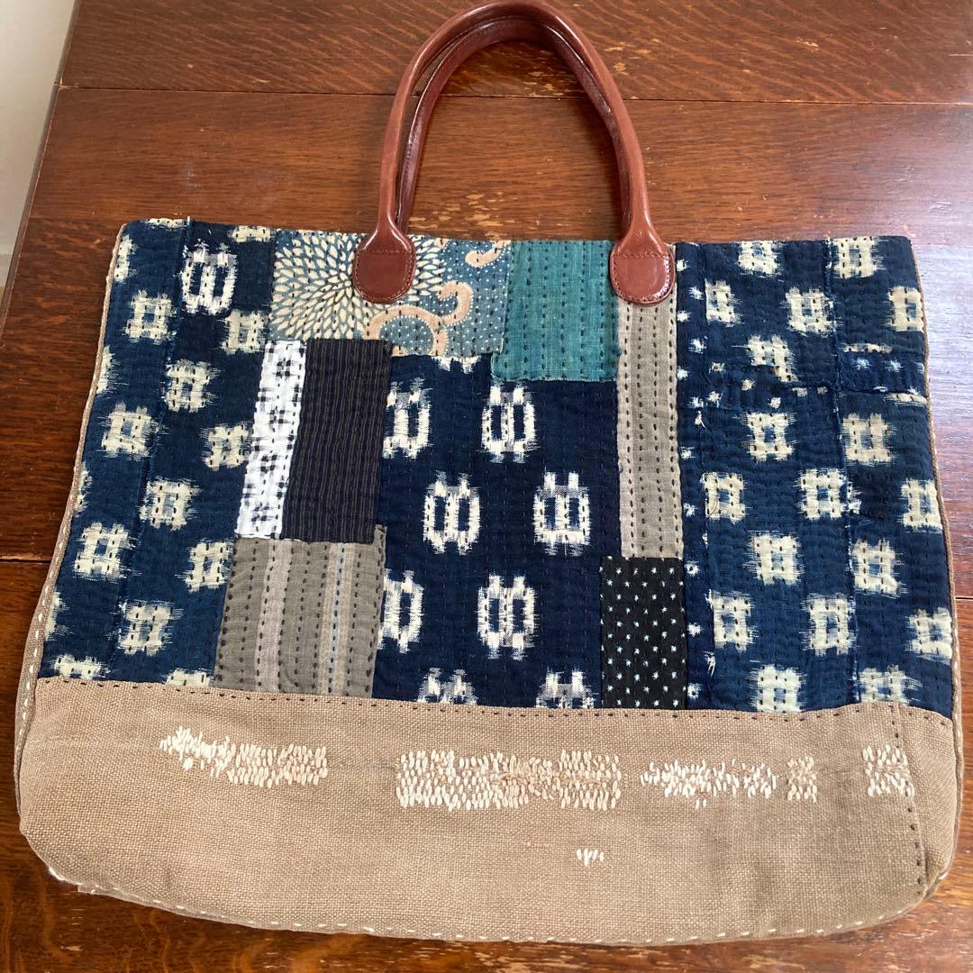 古布　襤褸　トートバッグ　酒袋　藍染絣　パッチワーク　刺し子