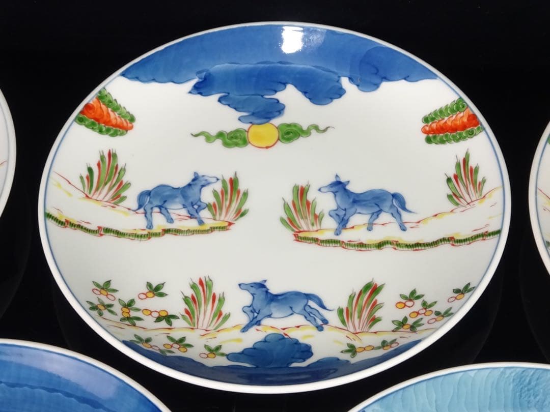 有田焼　葉山有樹　秀逸作　染錦　天馬　皿　5客　中皿　取皿　銘々皿　皿揃い