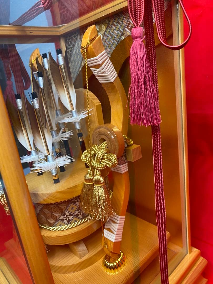 伝統工芸　奇木細工　道翠監修　破魔弓　総檜造りガラスケース