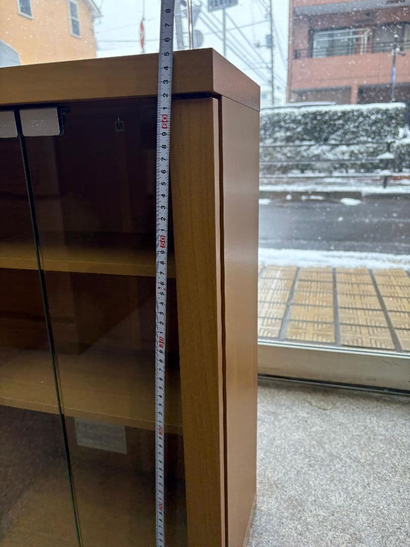 木製食器棚 ガラス扉付き 3段