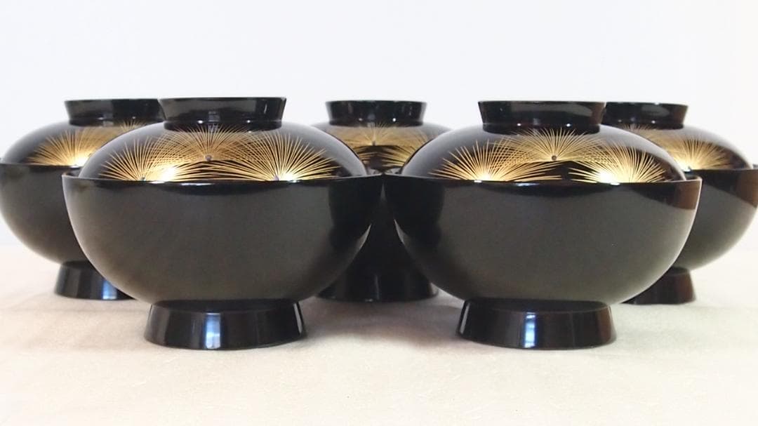 【良品】木製漆器 松沈金/梅蒔絵 雑煮椀 5客 煮物椀/大椀/お椀 漆器/食器