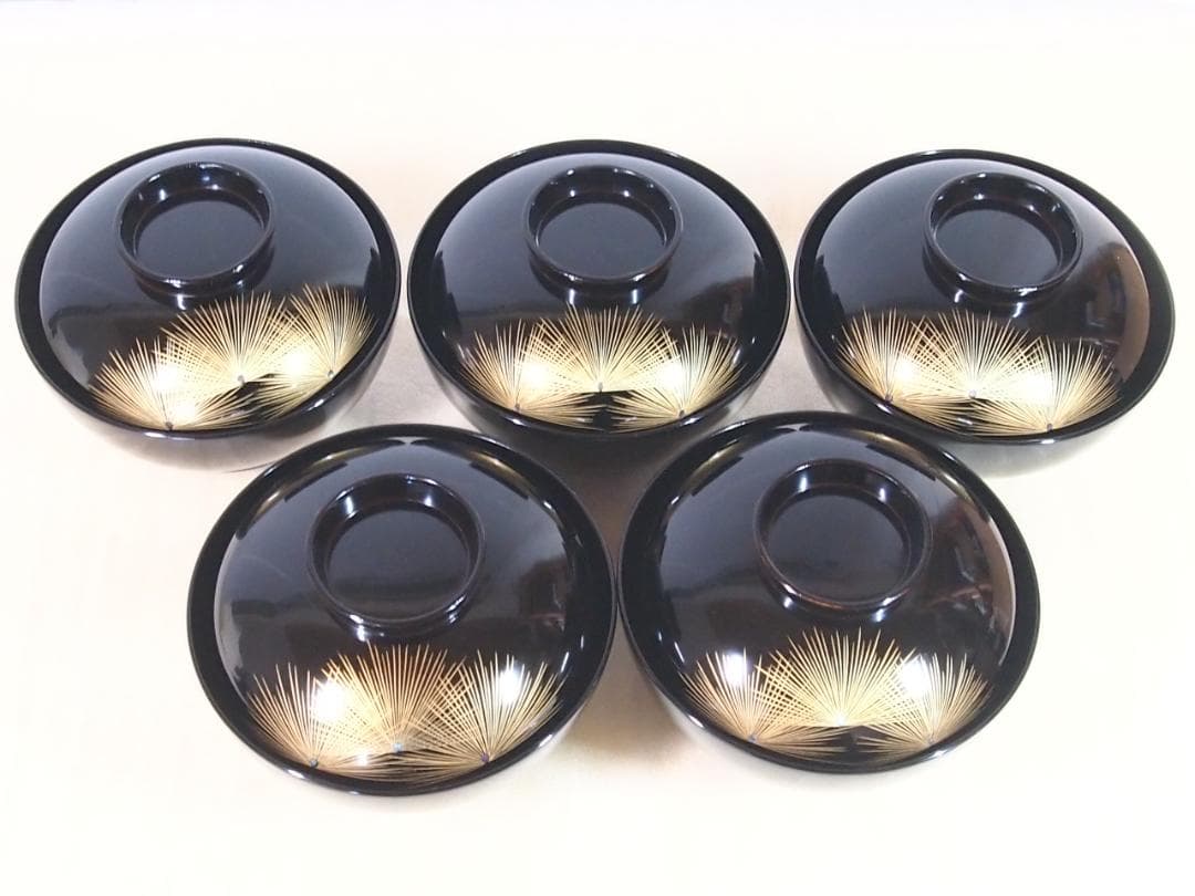 【良品】木製漆器 松沈金/梅蒔絵 雑煮椀 5客 煮物椀/大椀/お椀 漆器/食器