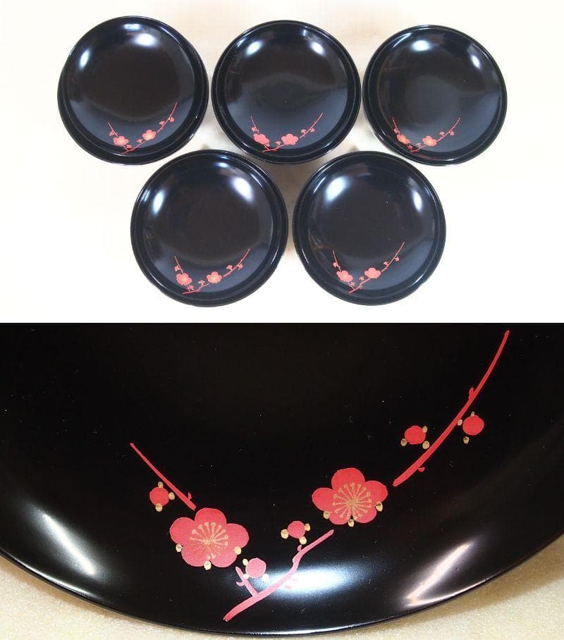 【良品】木製漆器 松沈金/梅蒔絵 雑煮椀 5客 煮物椀/大椀/お椀 漆器/食器