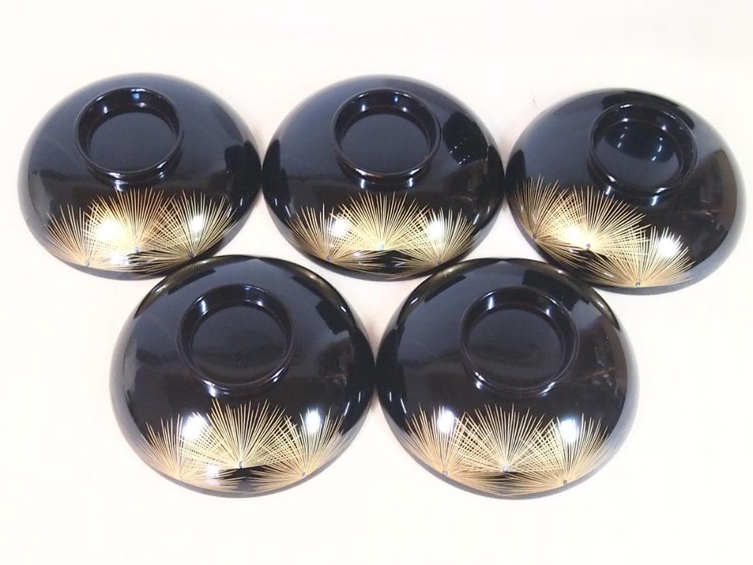 【良品】木製漆器 松沈金/梅蒔絵 雑煮椀 5客 煮物椀/大椀/お椀 漆器/食器