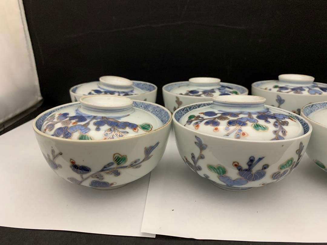 伊万里　色絵金彩　蓋付碗　8客　飯茶碗　時代　器