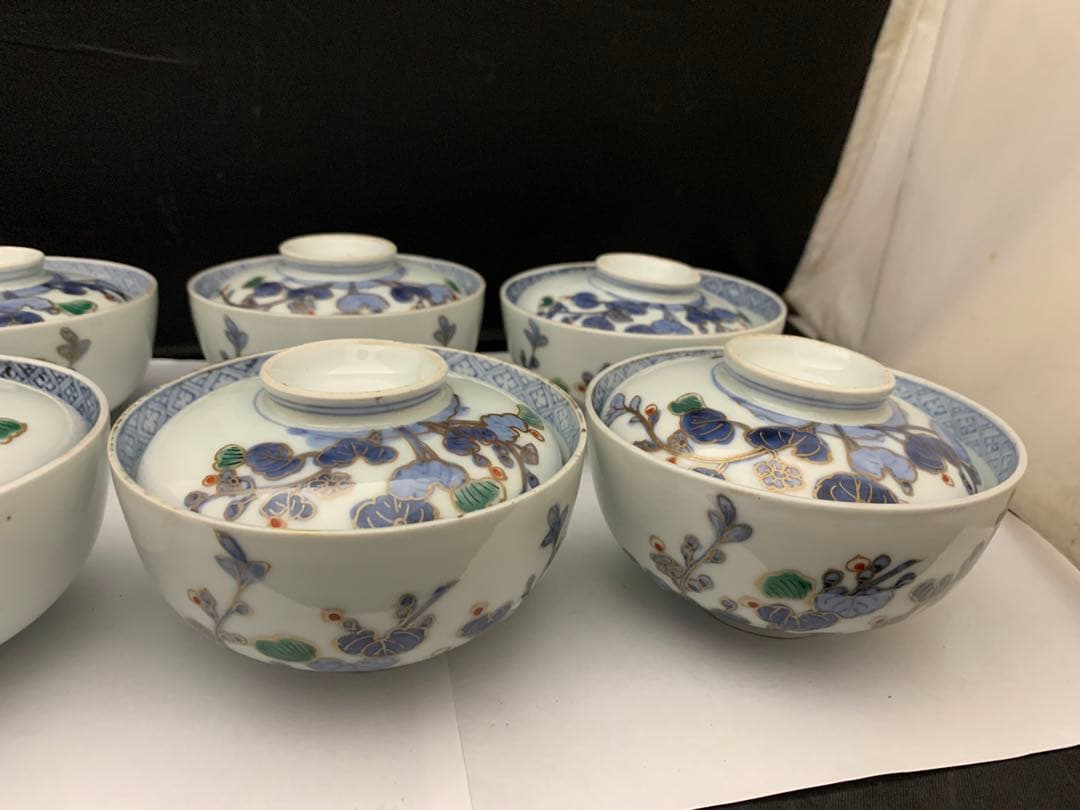 伊万里　色絵金彩　蓋付碗　8客　飯茶碗　時代　器