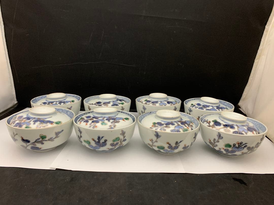 伊万里　色絵金彩　蓋付碗　8客　飯茶碗　時代　器