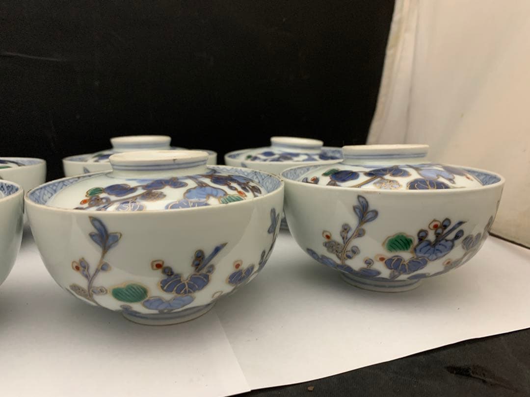 伊万里　色絵金彩　蓋付碗　8客　飯茶碗　時代　器