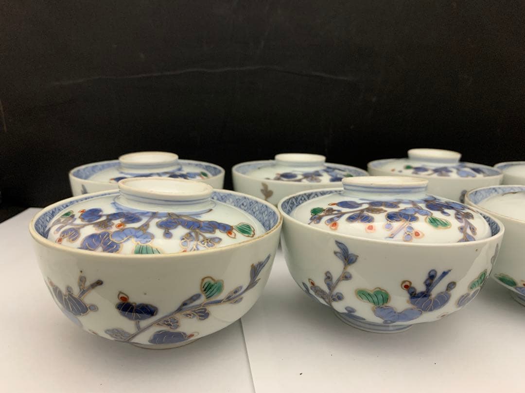 伊万里　色絵金彩　蓋付碗　8客　飯茶碗　時代　器