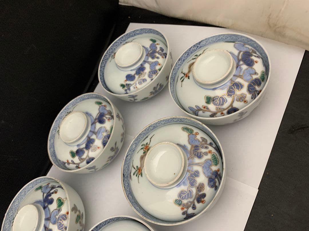 伊万里　色絵金彩　蓋付碗　8客　飯茶碗　時代　器