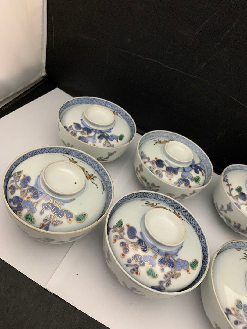 伊万里　色絵金彩　蓋付碗　8客　飯茶碗　時代　器