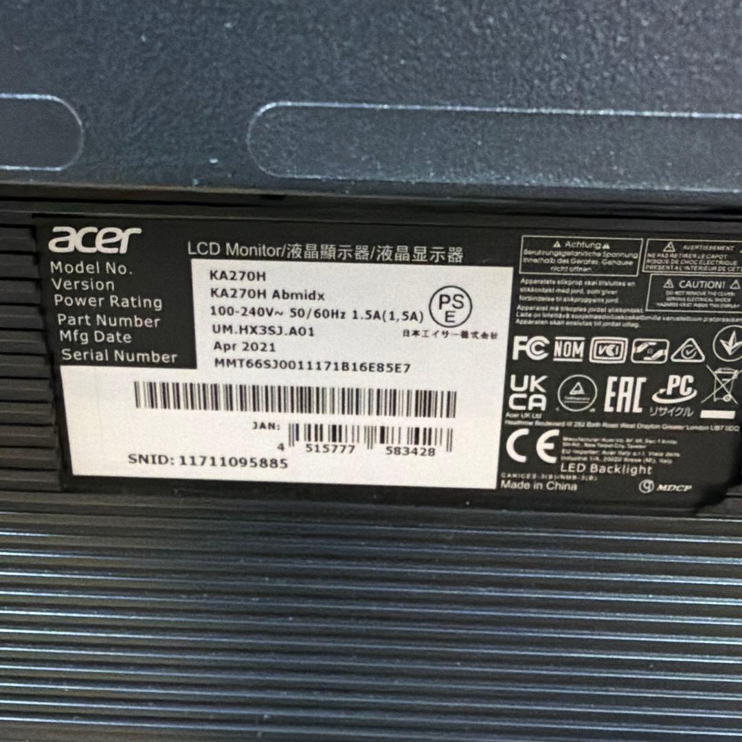 Acer KA270H abmidx 27インチモニター