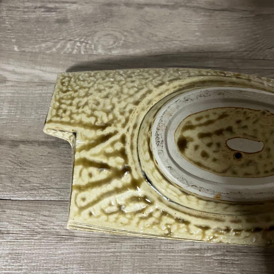 D-壁【極美品】水盤 花器 陶器 変形 船型 モダン 生け花 華道 自由花