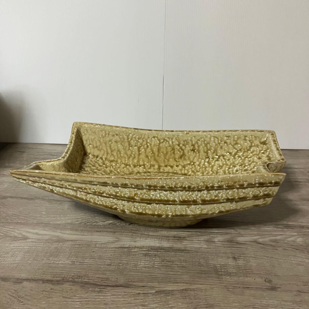 D-壁【極美品】水盤 花器 陶器 変形 船型 モダン 生け花 華道 自由花