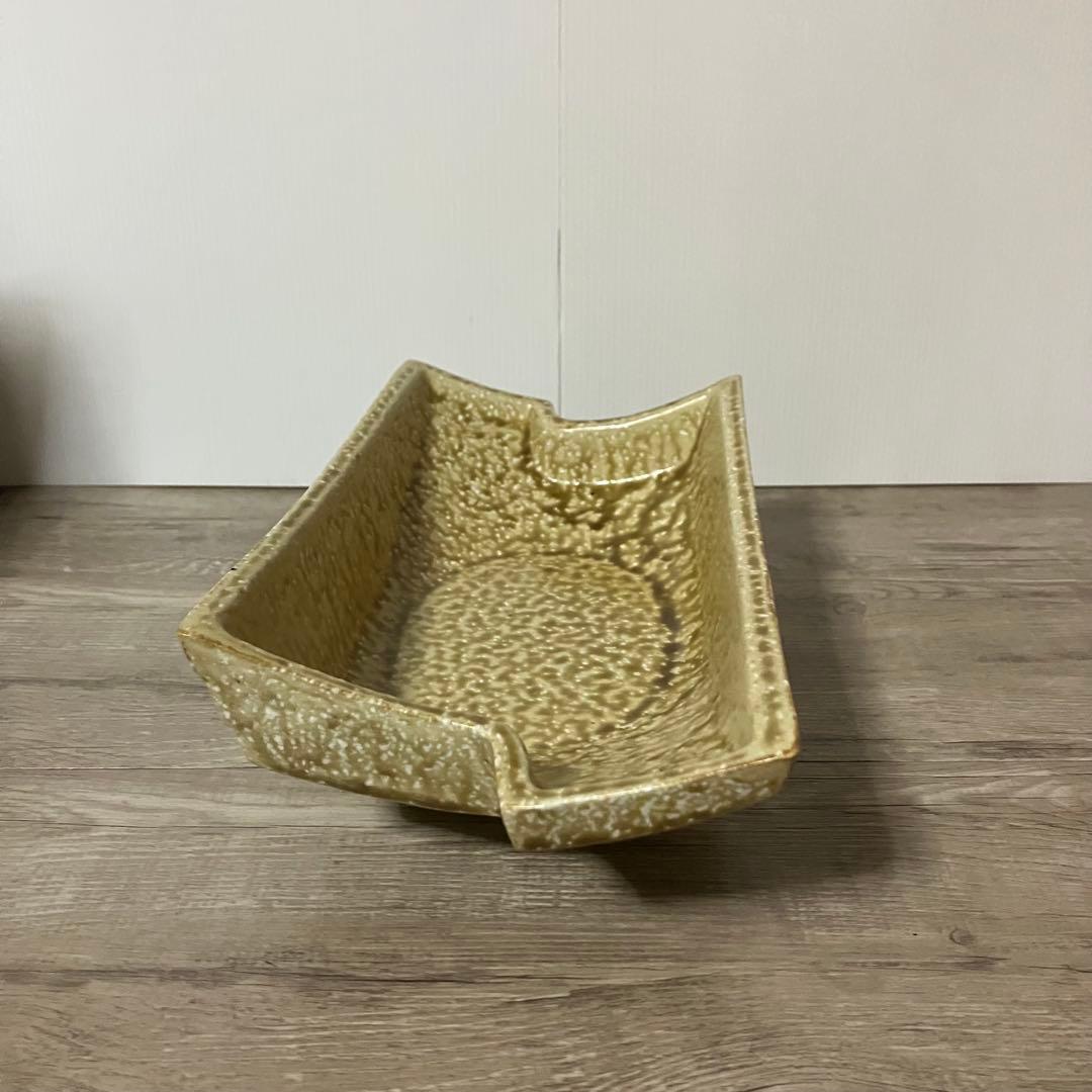 D-壁【極美品】水盤 花器 陶器 変形 船型 モダン 生け花 華道 自由花