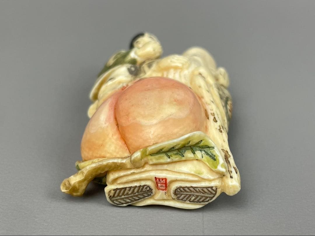 時代根付 極上細密彫り白材 寿老人 マンモス牙製 中国美術 不老長寿 縁起物